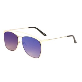 Long Curved Top Bar Round Lens Thin Frame Aviator Sunglasses (Blue)