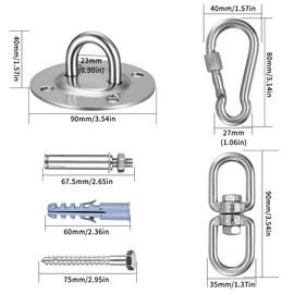 Stainless Steel Ceiling Hook, Heavy Duty Hook, Punch Bag Holder, 360 Degree Rotatable Swing Hook, Hammock Attachment up to 400 kg, Ceiling Hooks, Hanging Chair Suspension Brackets for Sun Sail, Yoga