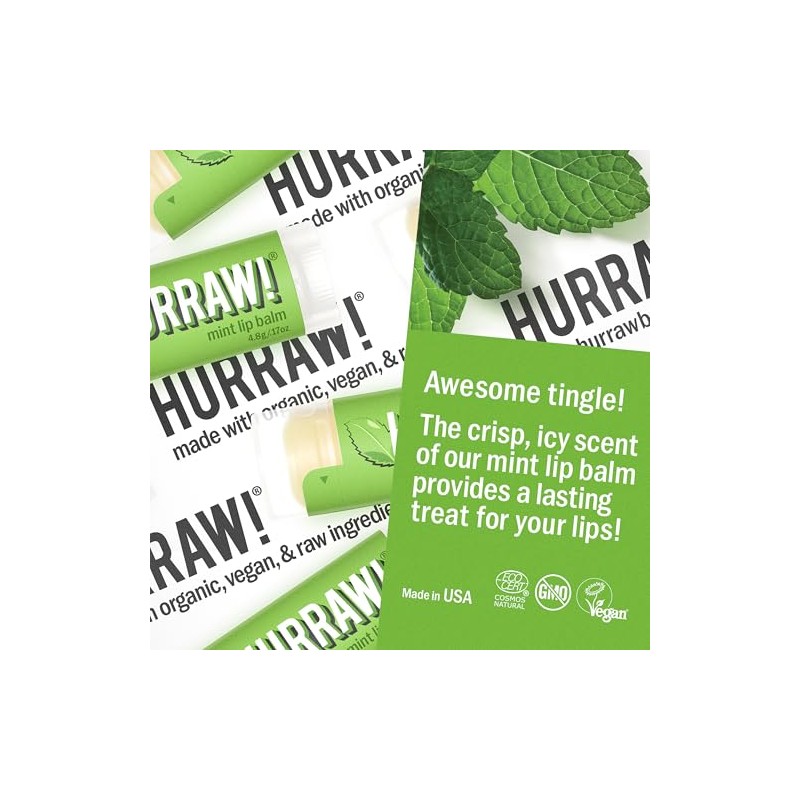 Hurraw Lip Balms 3-pack Mint, Earl Grey, Coconut by Hurraw