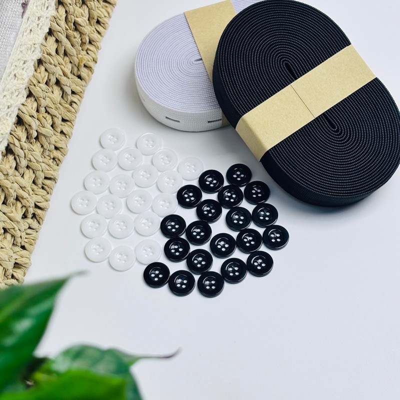 Black & White Elastic Sewing Bands with Buttonhole,3/4 Inch width,total