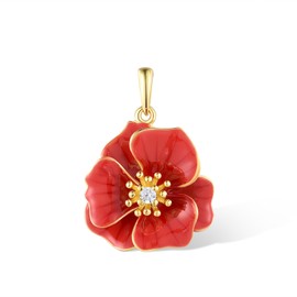 Santuzza Peony Pendant 925 Sterling Silver White Cubic Zirconia Enamel Red Flower Pendant for Women