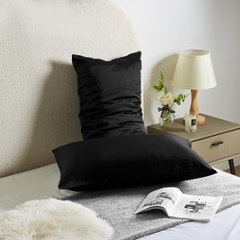 Silk Pillow Cases 2 Pack Mulberry Silk Pillow Cases Soft Breathable Both Sided Natural Silk Pillowcase with Zipper Beauty Sleep Silk Pillow Cases for Gift(Standard,Black)