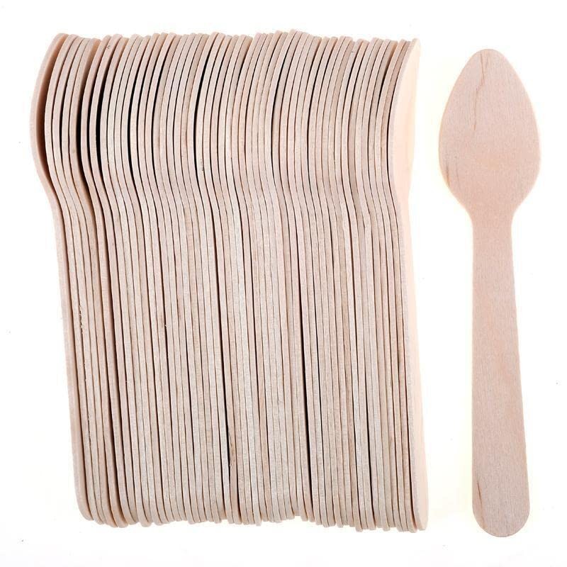 250PCS Wooden Cutlery Teaspoon Eco-Friendly 11cm Party Home Kitchen Utensil