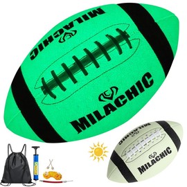 Glow in The Dark Football Size 9 & Youth Size 6, Luminous Glowing Football Super Grip Composite Leather Football Balls with Pump and Ball Carry Bag - Size: Size 9