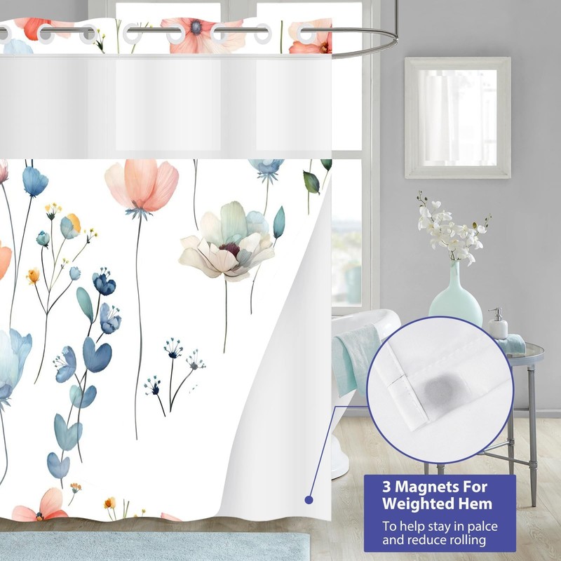 OSUNBD No Hook Shower Curtain 71 x 74 Inch, Watercolor