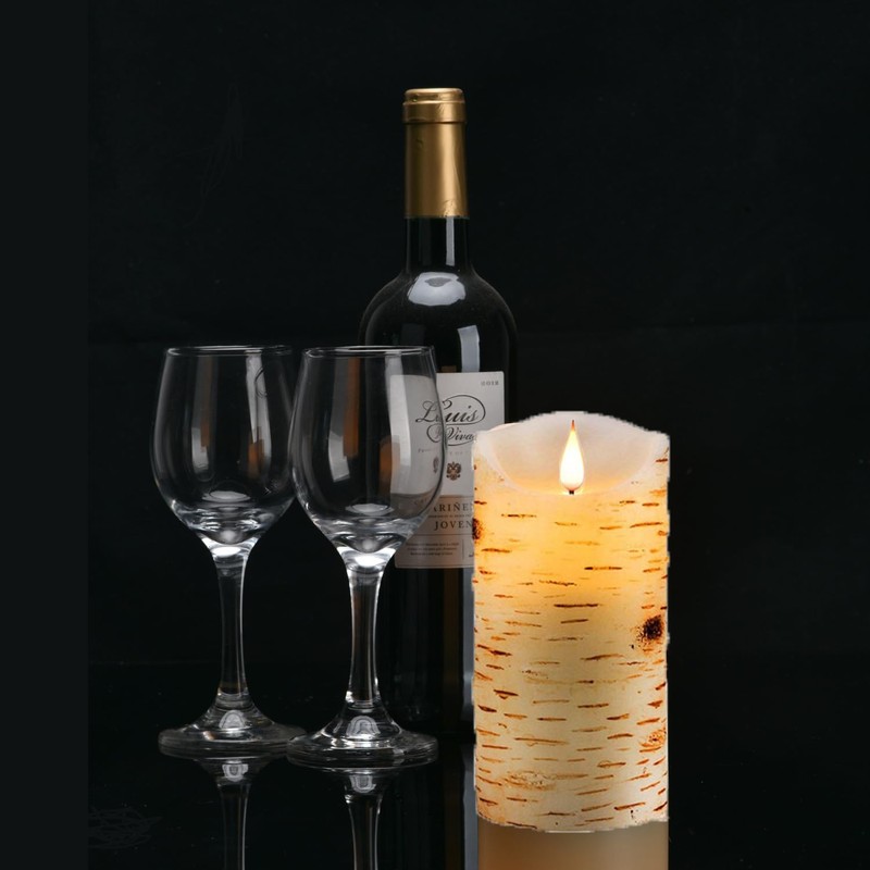 Nancia Flameless Candles Birch Bark Effect Battery Operated Candle,3PACK Real