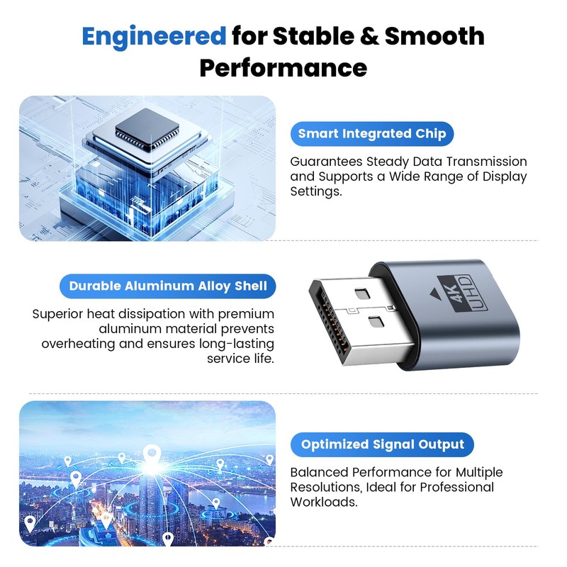 Truhuova DP Dummy Plug 4K DisplayPort Adattatore display virtuale con