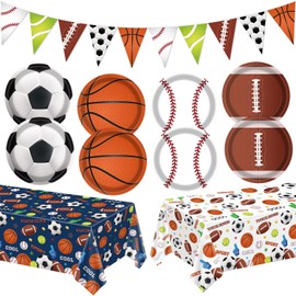 43 PCS Sports Themed Birthday Decor Sports Theme Party Tableware Set Sport Birthday Party Plate 7 Inch Sport Tablecloth 51x86IN Banner for Boy Birthday Baby Shower Supply Serves 40