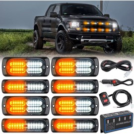 Nilight 8PCS LED Strobe lights 12V Sync Feature Amber White 12 24LED Lights