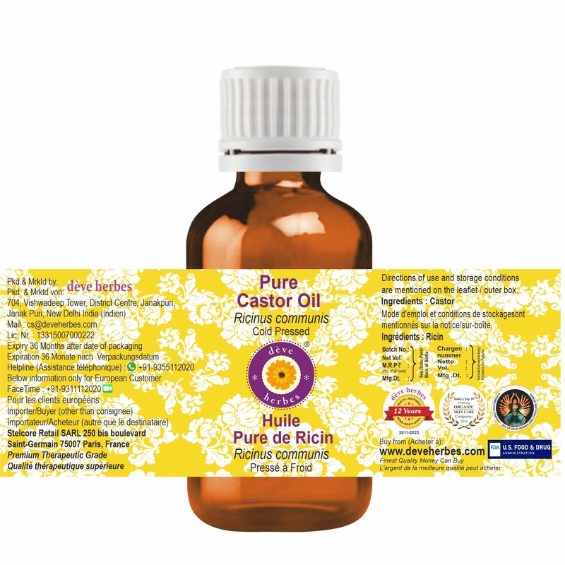 Deve Herbes Pure castor oil (Ricinus communis), natural therapeutic quality,