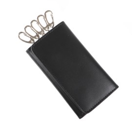Boosters Key Case, Trifold, 5 Hooks, Smart Key, Genuine Leather, Leather, Slim, Men's, Unisex, Black