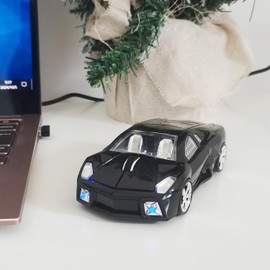 WUQIDA Wireless Mouse, Sports Car Mouse with LED Headlights, USB Reciver, Wireless Car Shaped Mice for Computers, Laptop, Mac, Black