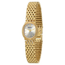 BERNY Gold Watches for Women Oval Ladie's Small Watch Quartz Movement 3ATM Waterproof Female Wrist Watch Small and Exquisite Tools Included -White Dail