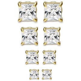 Jstyle 4 Pairs Stainless Steel Mens Womens Magnetic Stud Earrings Non-piercing CZ 4-7mm Yellow