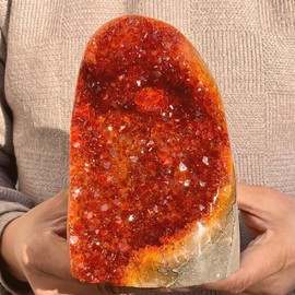 CrystalHola Raw Orange Geode Quartz Cluster 200-300g - Natural Crystal Decorative Stone for Home & Office Decor, Healing Ornaments & Spiritual Gifts, About 2-3 inch, 7-10.5 oz