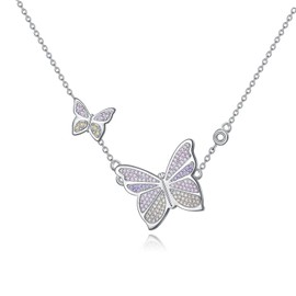 EUSJ 925 Sterling Silver Butterfly Pendant Necklace for Women 18’’+2’’ Chain Multi-color Gemstone Butterfly Jewelry Gifts for Daughter Mom-Colored Gems