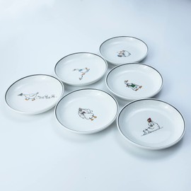 Bicuzat Cute Cartoon Animals Pattern Ceramic Sauce Dishes, Seasoning Dishes, Sushi Soy Dipping Bowls, Appetizer Plates, Dessert Plates, Little Cat Bird Feeding Bowls, Set of 6-Goose-5 Inch