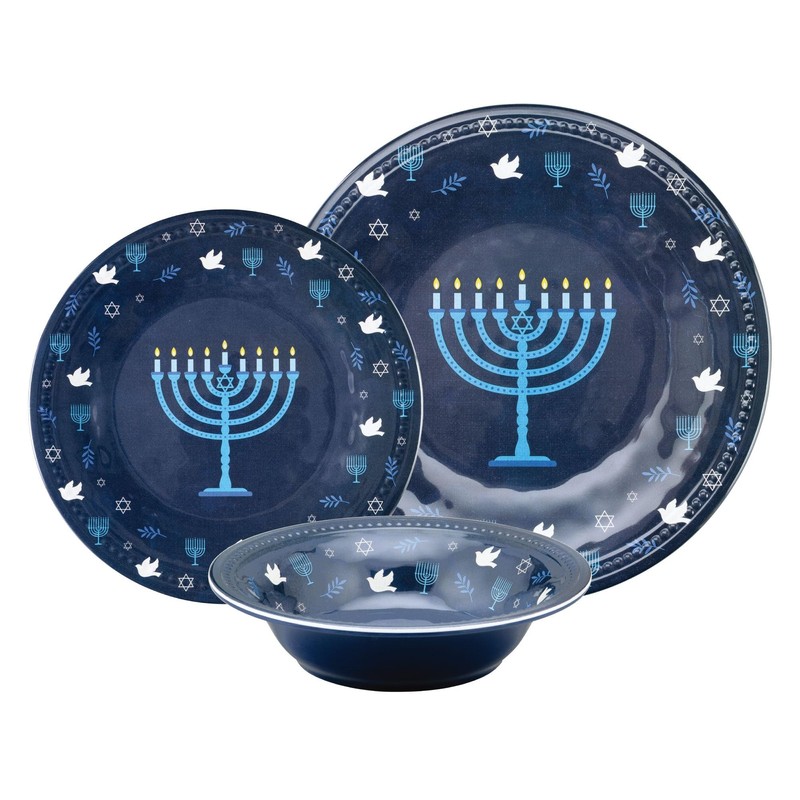 UPware 12 Piece Hanukkah Menorah Melamine Dinnerware Sets, Outdoor Dishes