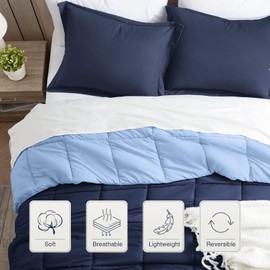 satisomnia Twin Comforter Set Navy Blue, Lightweight Comforters Twin Size Bed, Soft Breathable Down Alternative Bed Comforter Set, Reversible All Season 2Pcs Twin XL Bedding Set with 1 Pillow Sham