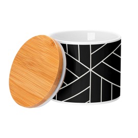 Fabulous Ceramic Jar with Lid Bamboo - Geometric Cube Pattern Black and White Monochrome Shape - 473 ml (16 oz) - Jar