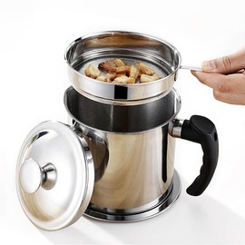 Oil Pot, Oil Strainer, Approx. 3.9 gal (1.3 L), Lightweight, Durable, Stainless Steel, Oil Filter, Oil Filler, Oil Pot, Includes Filter, Lid Included, Kitchen Utensils, Compact Storage