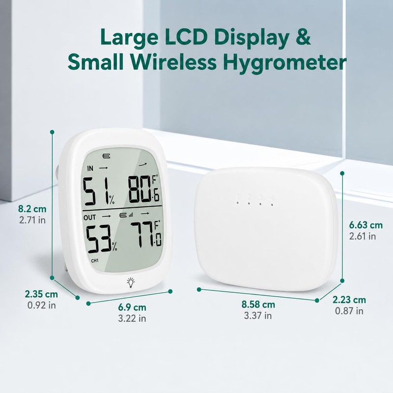 RUIKORING Wireless Indoor Outdoor Thermometer Hygrometer, 330 ft Sensor
