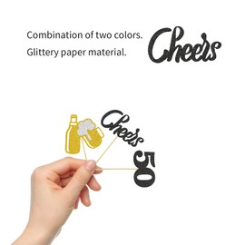 24PCS Glittery Cheers and Beers to 50 Years Cupcake Toppers, Beer Mug, Happy 50th Birthday Wedding Anniversary Party Supplies Decorations