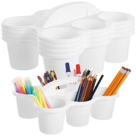 NIMBLOOM 4 PCS Classroom Caddy Organizer, Plastic Desk Storage Bin with Handle, 6-Compartment Pencil Stationery Organizer, Art Supply Caddy for Classroom, Office, Home, Kitchen