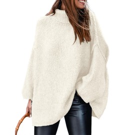 PRETTYGARDEN Women's Winter Turtleneck Oversized Sweaters Long Sleeve Chunky Knit Slouchy Pullover Sweater Tops (White,Medium)