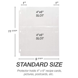 Samsill Recipe Card Page Protectors for 8.5 x 11 Recipe Binder, 4 x 6 Pockets, 2 Pockets, 50 Count, Recipe Book Pocket Page Refill Sheets, Side Margin Loading, for 8.5 x 11 Standard 3 Ring Binders