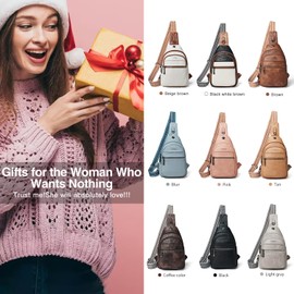 LATMAP Cross Body Bag Women Men Sling Bag Small Casual Rucksack Bag for Women PU Leather Fanny Pack Crossbody Travel Purse for Hiking Shopping