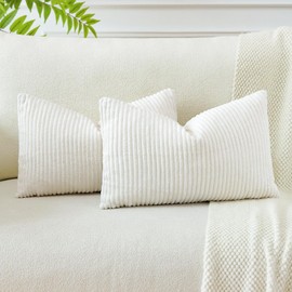 JOTOM Cushion Covers, Corduroy, Decorative, for Sofa/Couch/Living Room, 40 x 60 cm, Beige, Set of 2