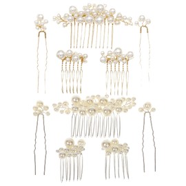 10PCS Pearl Hair Comb Set for Women, Pearls Gold and Silver Hair U-Shape Side Comb, Elegant Vintage Hair Clips, Decorative Hair Barrettes Wedding Accessories for Women Bride