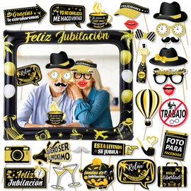 HOWAF Retirement Party Photo Booth Props, Black Gold Retirement Party Props and Giant Happy Retirement Inflatable Retirement Party Photo Booth Frame, Retirement Party Accessories