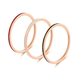 IFUAQZ Women's Stainless Steel 1MM Thin Midi Stacking Ring Enamel Plain Rose Gold Wedding Band Comfort Fit White,Black,Red 3pcs Size 7