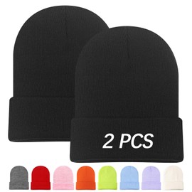 DASSNANE 2 PCS Black Beanies Hats Men Beanie for Women Winter Knitted Hat Stocking caps Multiple Colors Available, Elasticity Soft Ski Hat Warm Blank Black
