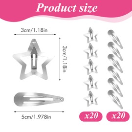 40 Pcs Star Hair Clips, Metal Star Clip, 2 Styles of Stars Styling Barrettes, Stars Cute Silver Hair Accessories Non-slip Snap Clips for Kids, Girls, And Women Carnival Concert Party Dance (Silver)