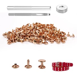 Juego de 100 remaches de piel de 10 x 8 mm, remaches de doble tapa, cierres de metal con 3 herramientas de ajuste para manualidades, decoración de reparación de bricolaje, tono dorado claro