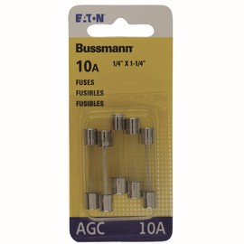 Bussmann AGC-10-R AGC Series Fuse, Fast Acting, 10 Amp, 250V, Glass Tube, 1/4" x 1-1/4", Rohs Compliant (Pack of 5)