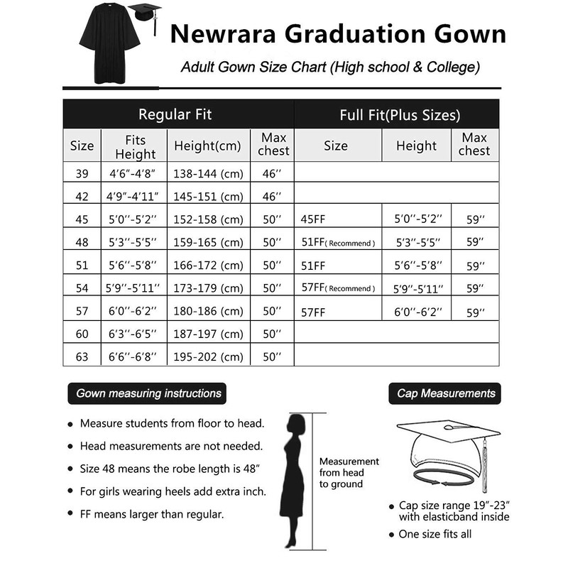 Newrara Matte Graduation Gown Cap Tassel Set (51FF(5'6"-5'8"), White)