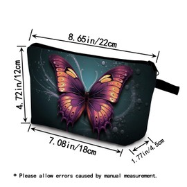 YULUENZE Butterfly Present Floral Purple Papilio Butterfly Makeup Bag Cute Small Organizer Bag with Zipper Floral Butterfly Cosmetic Bag Birthday Presents for Butterfly Lovers Women Friends