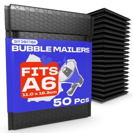 DIY Doctor A6 Padded Envelopes, 50 Pieces, Black Bubble Mailers 11 x 16.5 cm, Self-Seal Bubble Wrap Envelopes for Shipping & Packaging, Eco-Friendly Mailer Bags for Small Business