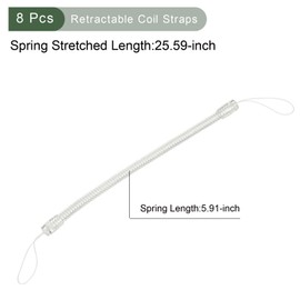 YOKIVE 8 Pack Retractable Spring Coil Strap, Plastic Spiral Stretchy Keys Holder | Stylus Lanyard Cord Great for Wallet, Handbag, (Clear, 6-inch)