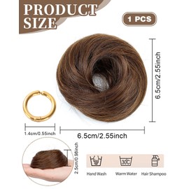 GRETY Hairpiece with Elastic Band, Bun Hairpiece, Hair Scrunchie with Hair, Synthetic Hair Extension, Hair Bun Messy Bun for Women and Girls (Light Brown, 20 g, One Golden Ear Clip)