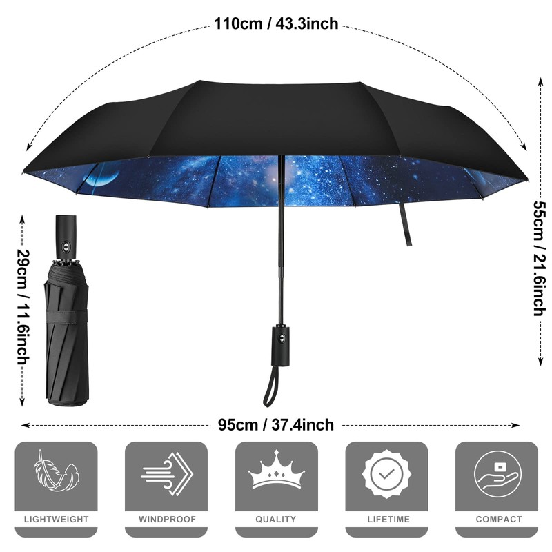 ZUOYOUZ Compact Travel Umbrella,Automatic,Strong,Windproof,Folding,Lightweight,Printed Pattern Backpack Folding Travel Umbrella for