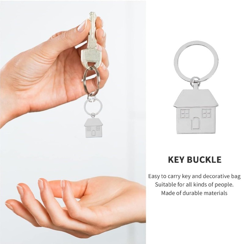 Pack of 2 Metal Key Rings with House, Silver Small