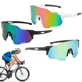KQWVZ 3PCS Schnelle Brille Rave, Fahrradbrille Herren Damen, UV 400 Sonnenbrille Fahrradbrille, Polarisiert Fahrradbrille, Anti-UV Sport Sonnenbrille Für Outdoorsport Radfahren Fahren Laufen Golf