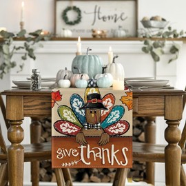 ZCHOMI Gobble Turkey Thanksgiving Table Runner 13x72 Inch Fall Maple Leaves Seasonal Autumn Harvest Kitchen Dining Table Decoration for Home Party Decor