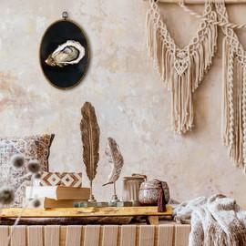 shiviody Fresh Oyster Canvas Wall Art Decor, Coastal Beach Home Decor, Dark Moody Seafood Oyster Shell Oval Hanging Frame Prints Decorations for Beach House Kitchen Dining Room 8.6"x11.4"