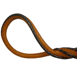 Dogs My Love Heavy Duty Genuine Rolled Leather Short Dog Leash, Traffic Lead 17" Long Brown/Black for XLarge Breeds